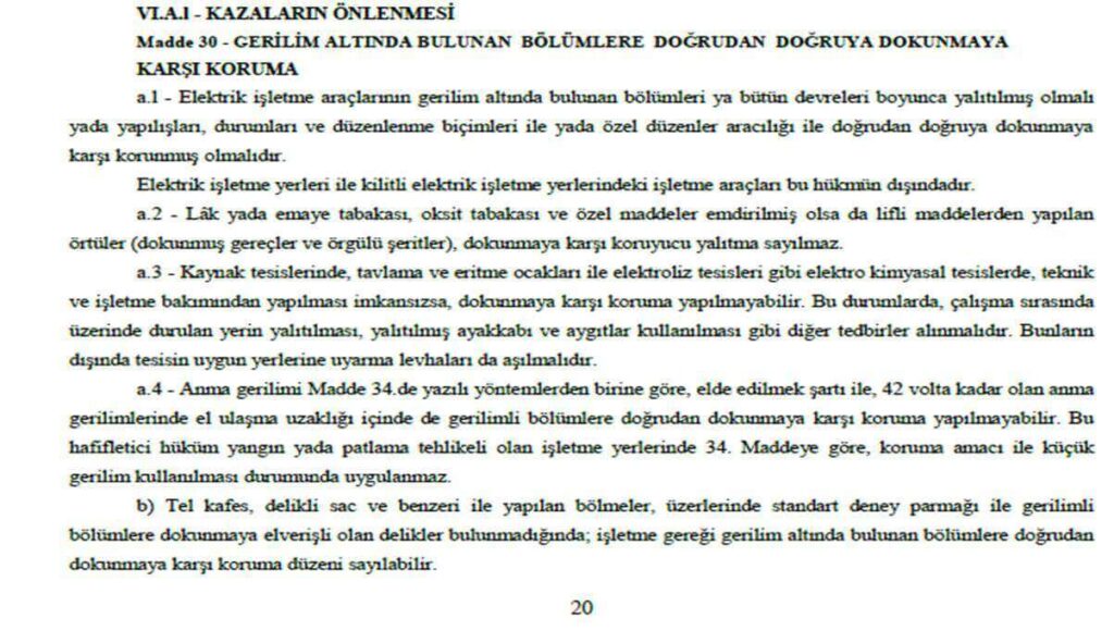 Madde 30,31,32 Elektrik İç Tesisleri Yönetmeliği