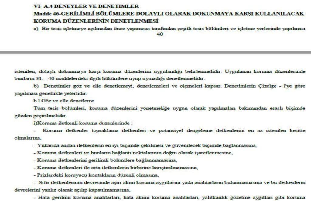 madde 46 Elektrik İç Tesisleri Yönetmeliği