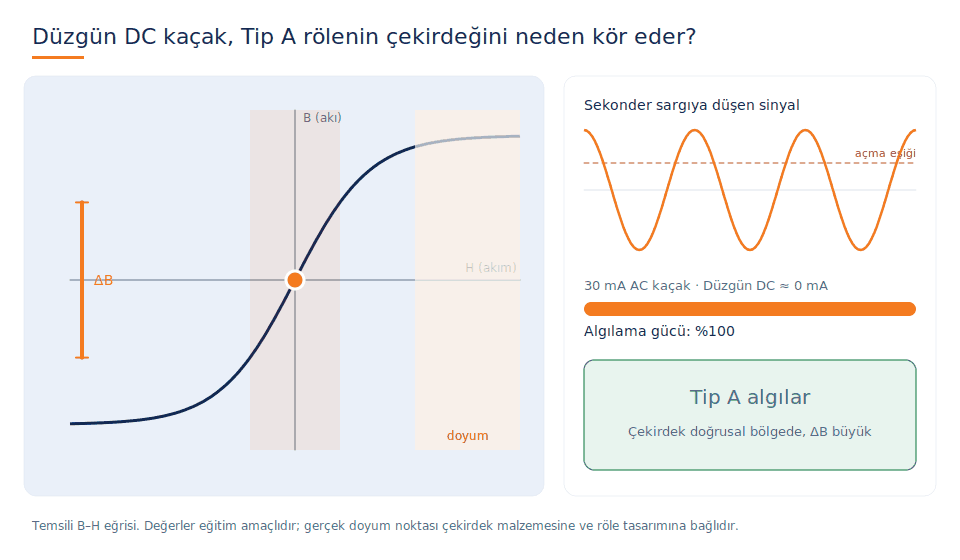 IEC 60479-1 zaman/akım bölgeleri ve 30 mA rölenin açma sınırı]