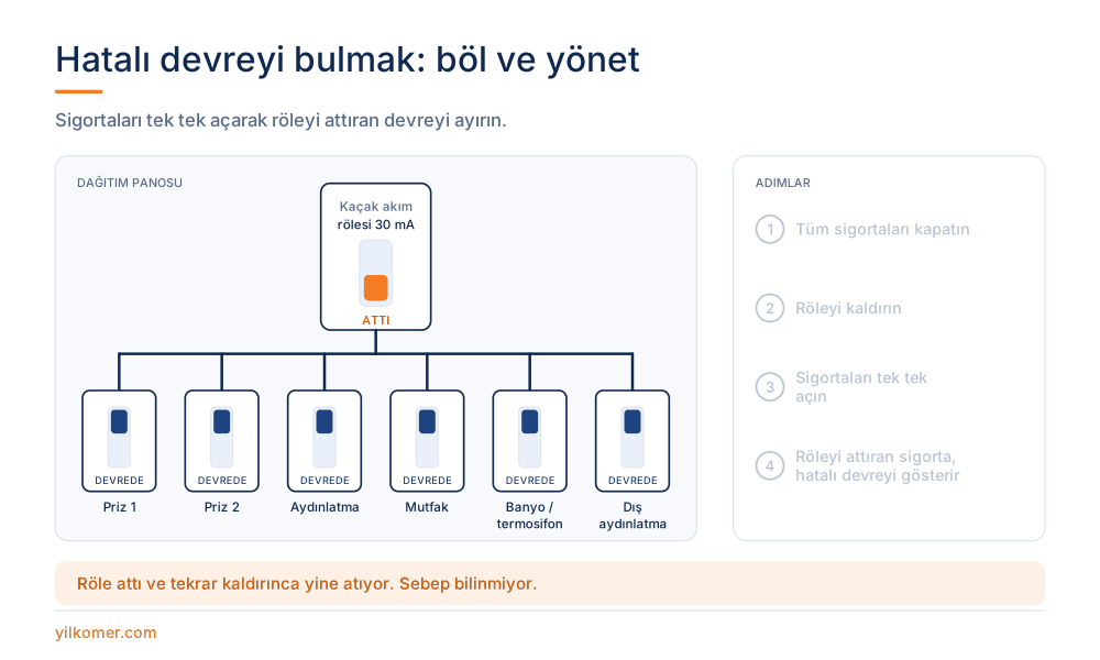 Sigortaları tek tek açarak hatalı devreyi bulma — 